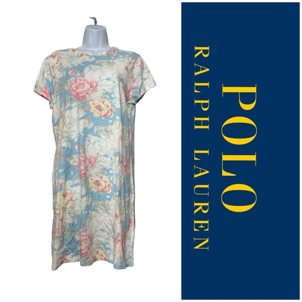 Polo Ralph Lauren Short Sleeve T-Shirt Floral Dress Pastel 100% Cotton NWT Large